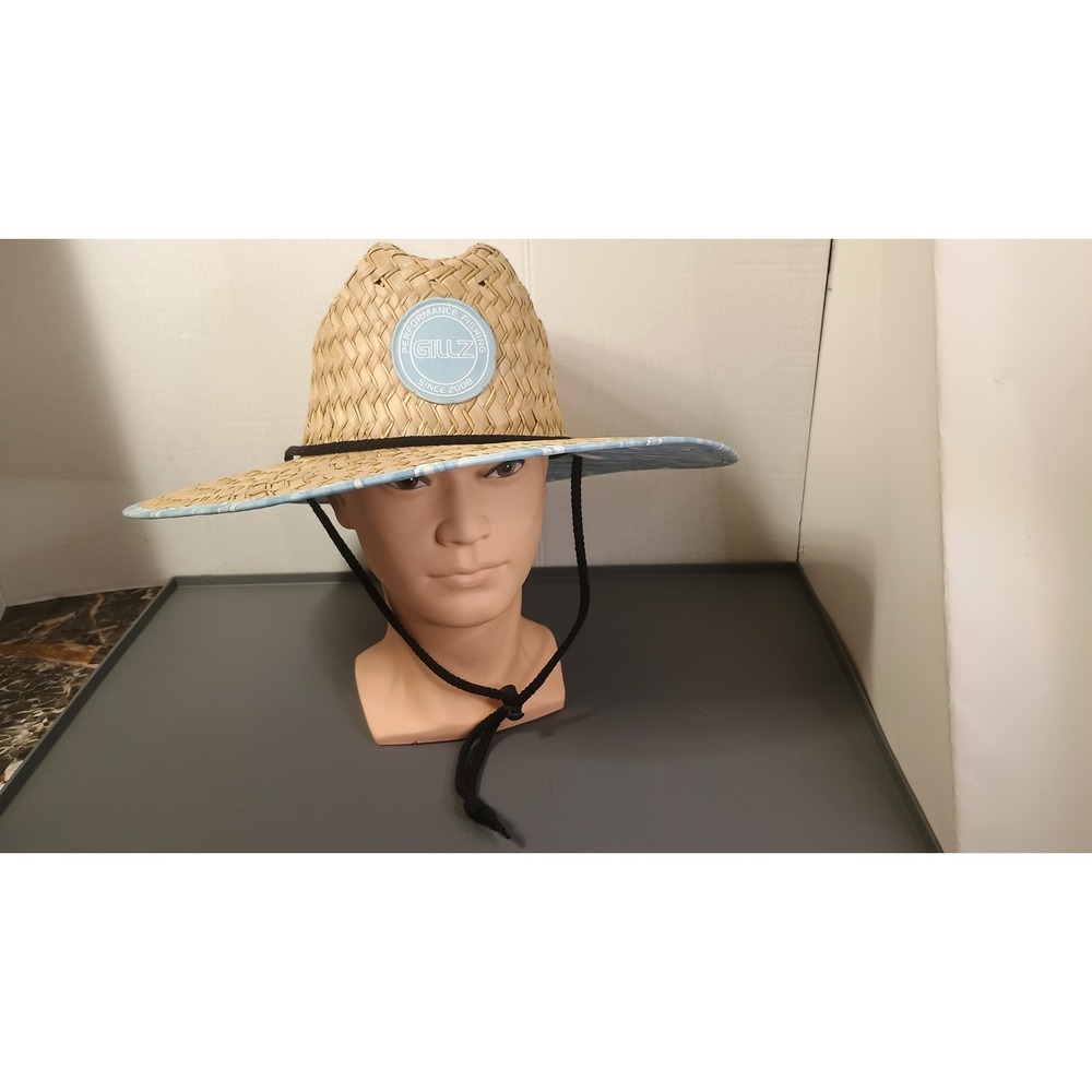 Gillz Straw Fishing Hat Mens OSFM Tan Blue Excellent Wide Brim Sun Protection